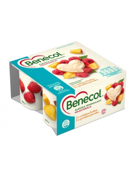 Йогурт с малиной и персиком Benecol 4X120г для снижения холестерина с низким содержанием жиров